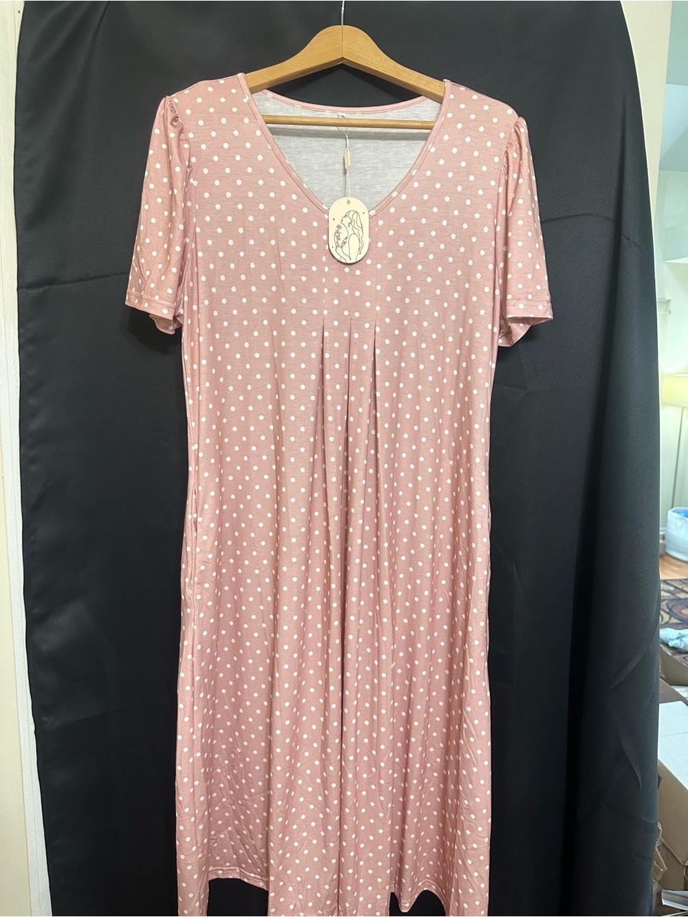 Polka Dot V-Neck Midi Dress in Dusty Rose